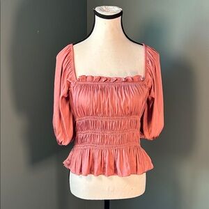 DO+BE Dusty Rose Smocked Square-Neck Peplum Blouse